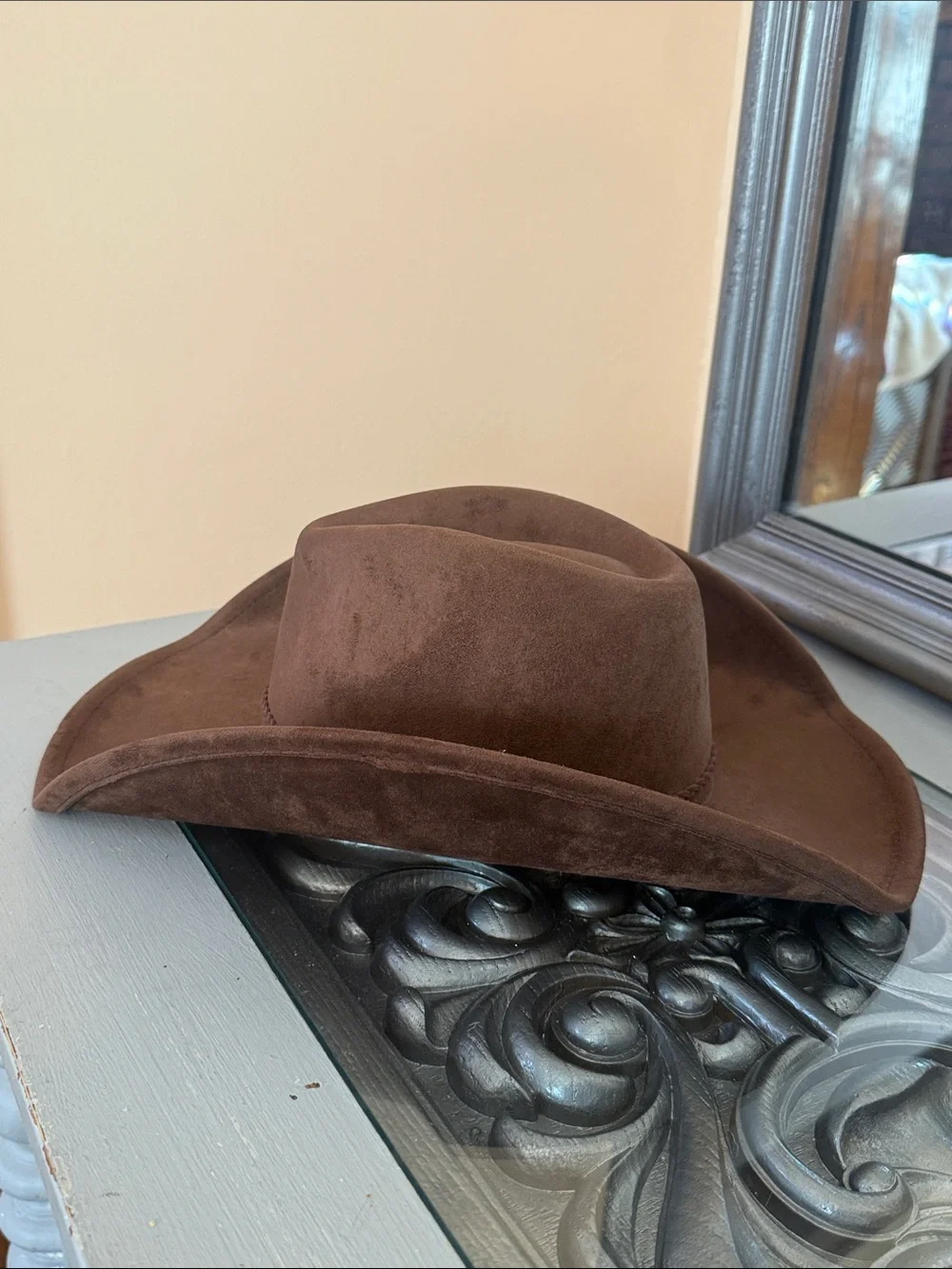 Cattleman Style Brown Faux Suede Velvety Cowboy Hat Western Accessory